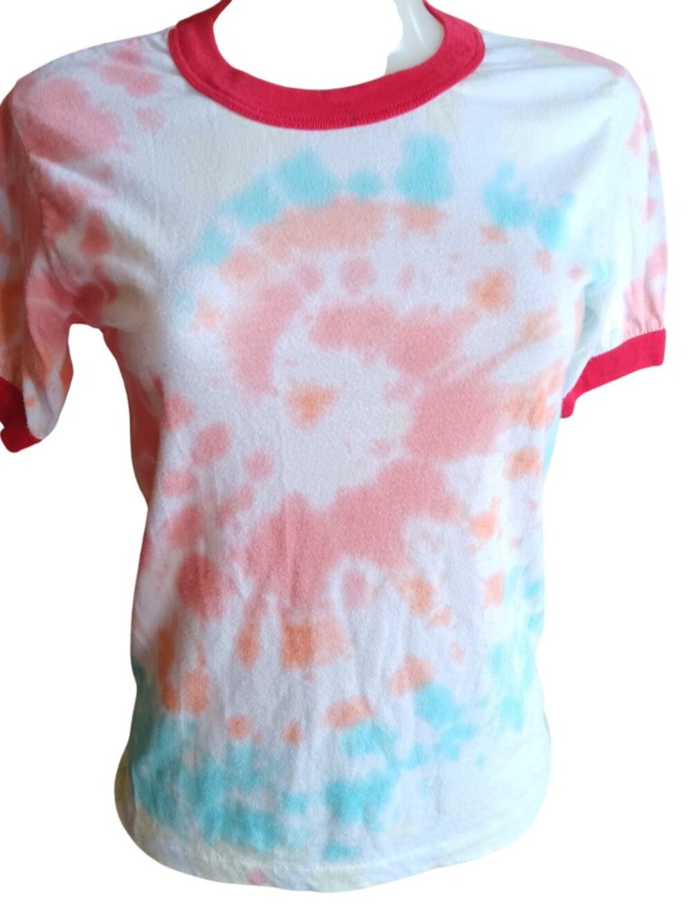 Small Vintage Tie-Dye Ringer T-Shirt Single Stitch Buttery 1980's Hippie Mom USA